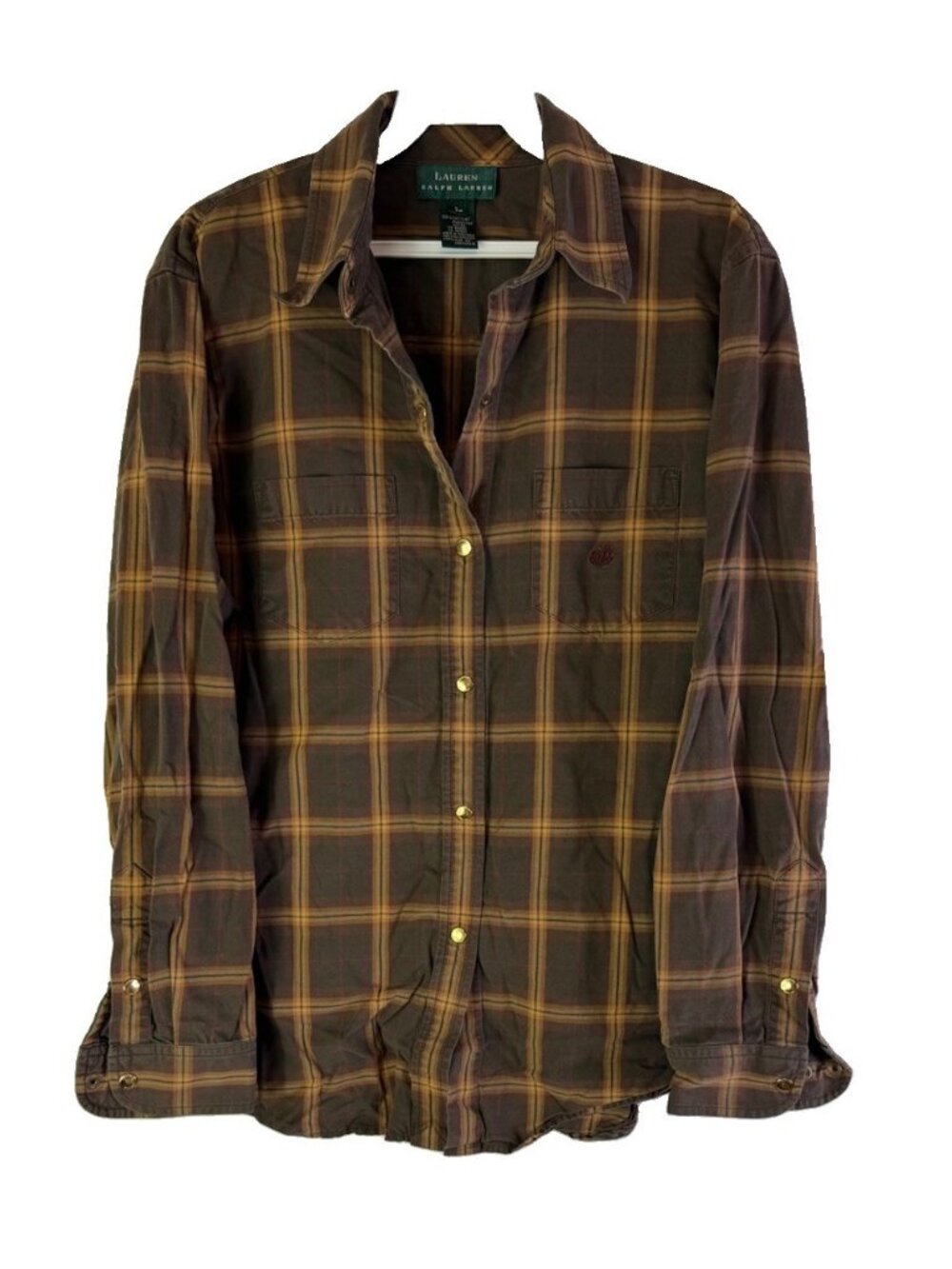 Vintage 90s Ralph Lauren Snap Button Shirt Womens Large Rainbow Plaid